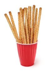 bread sticks on white background 