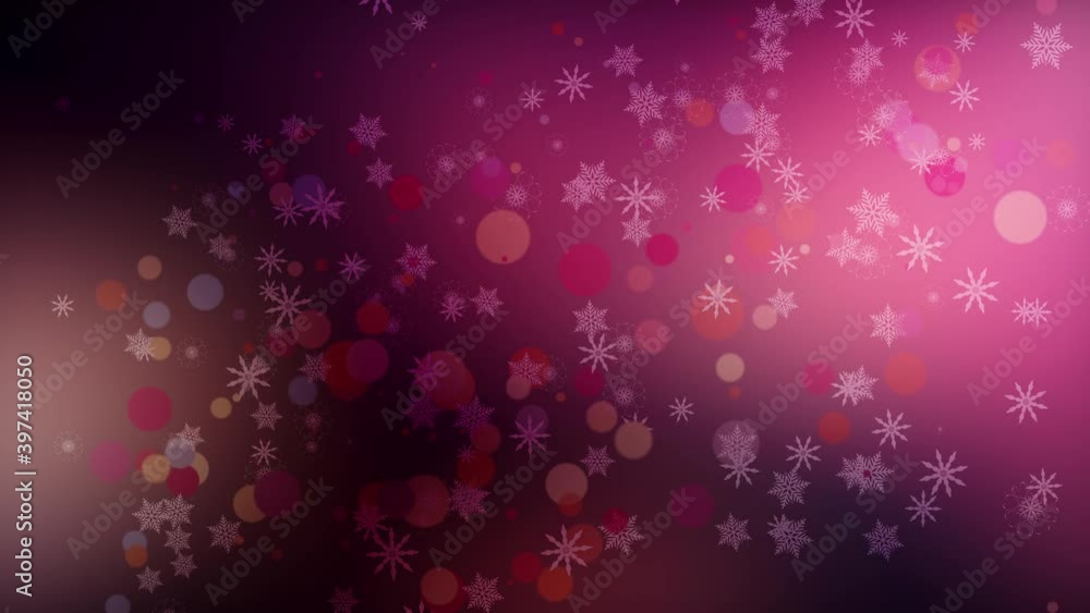 Poster abstract background falling snowflakes with colorful flare light leak. 4k 3d seamless loop animation