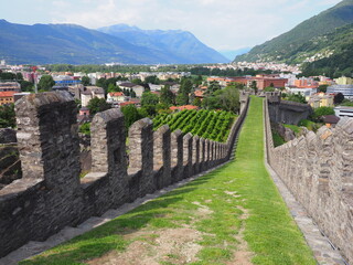 Stony flanks of castel grande in Bellinzona city in Switzerland