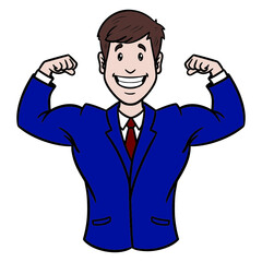 businessman in a suit tenses his muscles.