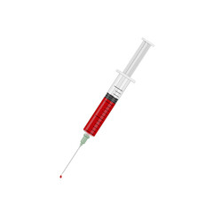 Fototapeta premium Isolated syringe filled with blood, analysis or test for infection, color vector illustration, medical icon, design, website design, clipart