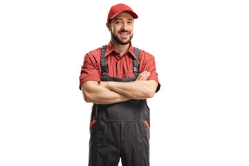Male worker in a uniform posing with crossed arms