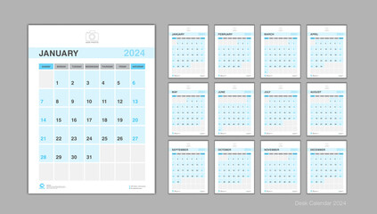 Calendar 2024 template Vector, Desk calendar 2024 design, Week Start On Sunday, Planner, Stationery, wall calendar, simple and clean design, Printing, advertisement, organization and business