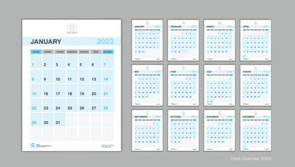 Calendar 2023 template Vector, Desk calendar 2023 design, Week Start On Sunday, Planner, Stationery, wall calendar, simple and clean design, Printing, advertisement, organization and business - obrazy, fototapety, plakaty