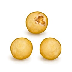 The close up of Taiwanese deep fried taro ball with egg yolk snack food isometric icon raster illustration on white background.