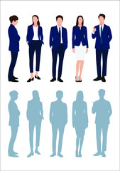 Businessman and women with suits standing in white background, Businessman people, group of men and women, wearing working outfit, shadow