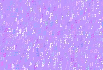 Light Pink, Blue vector template with musical symbols.