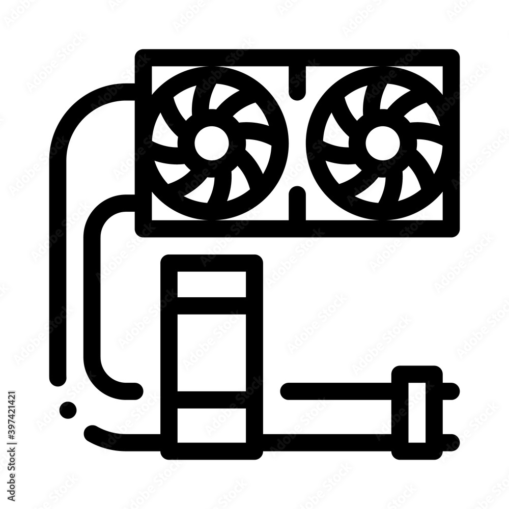 Poster water cooler computer part black icon vector. water cooler computer part sign. isolated symbol illus
