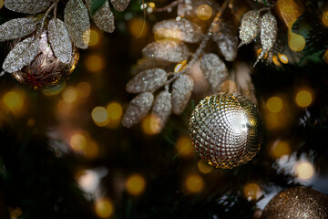 
Decorated Christmas tree on blurred background. 