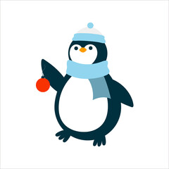 Christmas penguin with ball isolated on a white background. 