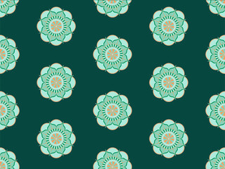 Mandala seamless pattern vector. A symmetrical round green monochrome ornament.