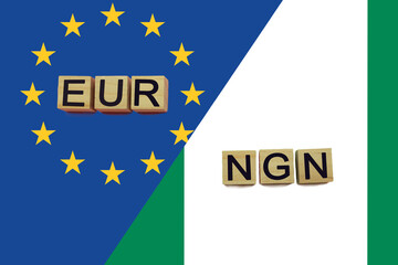 United Europe and Nigeria currencies codes on national flags background
