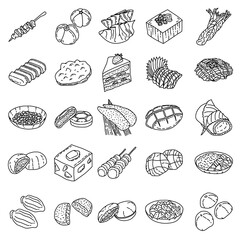 Japanese Food Set Icon Vector. Doodle Hand Drawn or Outline Icon Style