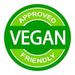 Vegan. Plant based vegeterian food product label. Green round stamp. Logo or icon. Diet. Sticker. Label