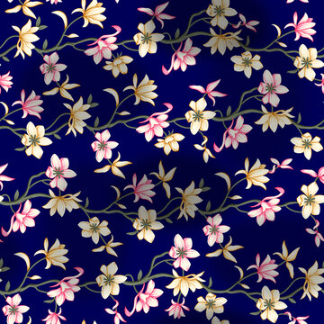 Modern Flower Pattern navy Background © Mits