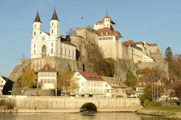 The medieval fort and church of Aarburg in Switzerland