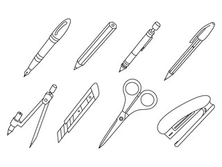 ビジネス　文房具セット　イラスト　線画　アイコン