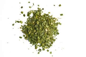 Heap of dry scallion on white
