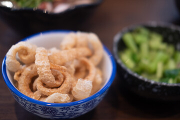 Pork rinds also known as chicharon or chicharrones,