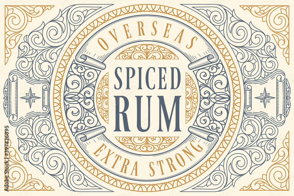Wall mural spiced rum - ornate vintage decorative label - Wall murals