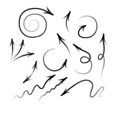 Handdrawn stipple arrow vector in sketch style isolated on white background. Arrows pencil vector illustration.