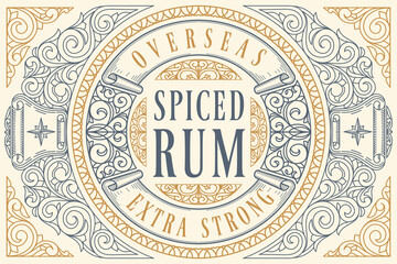 Spiced Rum - ornate vintage decorative label - obrazy, fototapety, plakaty