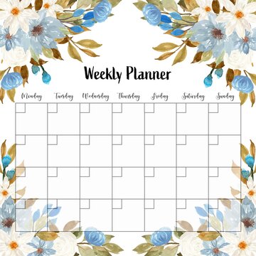 Lovely blue and white floral weekly planner