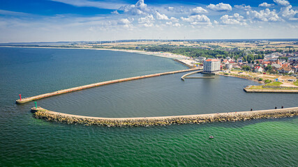 Port in Darlowek on Baltic Sea, aerial view