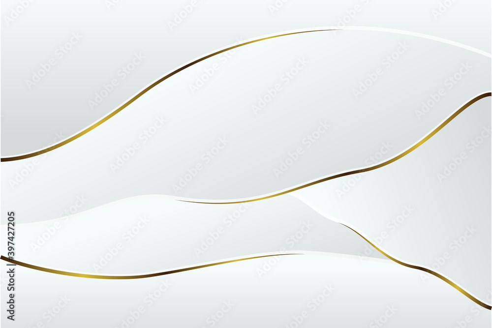 Poster abstract geometric background use wavy style. white grey gradient combined with gold line colors.
