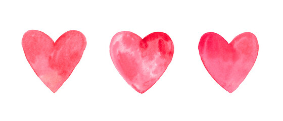 set of watercolor hearts red