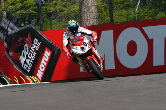 San Marino, Italy - May 12, 2017: Leon Camier GBR MV Agusta 1000 F4 MV Agusta Reparto Corse In Action During The Qualifying Session On May 12, 2017 In Imola Circuit, Italy