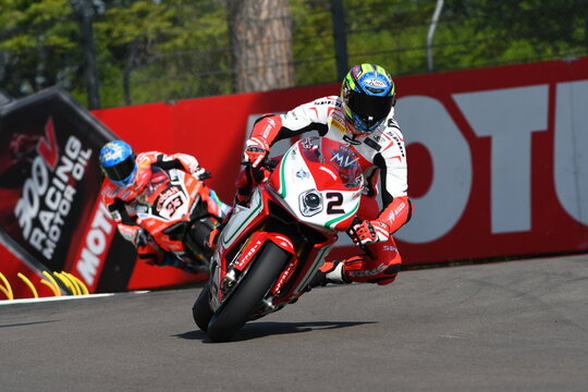 San Marino, Italy - May 12, 2017: Leon Camier GBR MV Agusta 1000 F4 MV Agusta Reparto Corse In Action During The Qualifying Session On May 12, 2017 In Imola Circuit, Italy