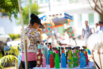 Olinda /Brazil : 09/02/2018: Colorful Brazilian street market in the historic streets of Olinda in...