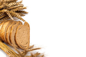 Freshly baked bread. Fresh loaf of rustic traditional bread with wheat grain ear or spike plant...