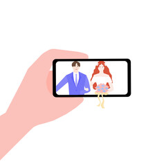 The bride and groom take a selfie, vector graphics