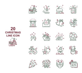Fototapeta premium set of christmas thin line icons, winter, holiday, new year