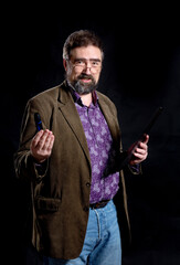 Business trainer dressed in casual emotional studio portrait