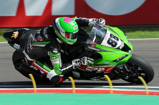 San Marino, Italy - May 12: Randy Krummenacher SUI Kawasaki ZX-10R Kawasaki Puccetti Racing qualifyng session at the World Superbike Championship.at Imola International Circuit on May12, 2017 in Italy