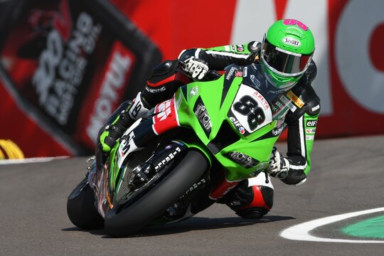 San Marino, Italy - May 12: Randy Krummenacher SUI Kawasaki ZX-10R Kawasaki Puccetti Racing qualifyng session at the World Superbike Championship.at Imola International Circuit on May12, 2017 in Italy