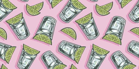 Pattern wallpaper of cocktail tequila with lime bar design - obrazy, fototapety, plakaty