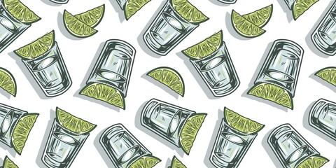 Pattern wallpaper of cocktail tequila with lime bar design