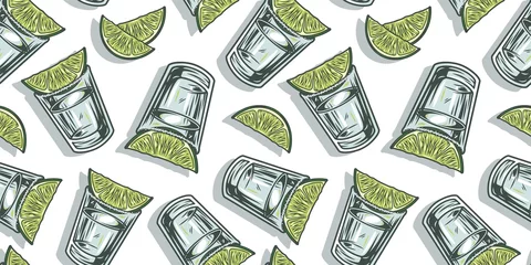 Foto op Plexiglas Pattern wallpaper of cocktail tequila with lime bar design © Casoalfonso