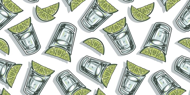 Pattern wallpaper of cocktail tequila with lime bar design