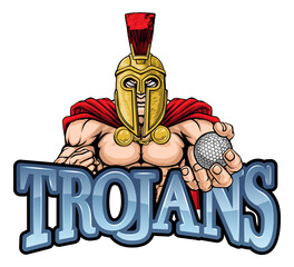 A Spartan or Trojan warrior Golf sports mascot holding a ball
