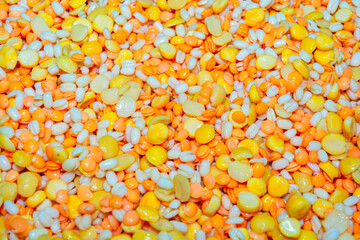 A pile of urad, masoor, toor or arhar, chana dal or lentils mixture.