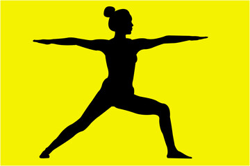 Fototapeta na wymiar Woman yoga pose.Meditation yoga icon. Yoga pose icon and palm on blue background