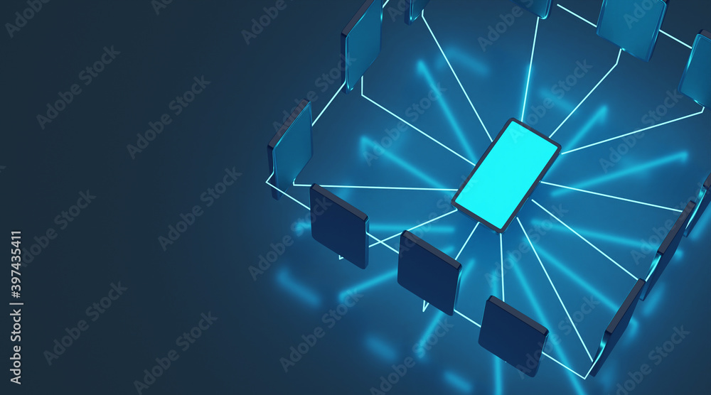 Poster online communication and abstract social network connection concept