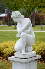 White marble sculpture in Mezhyhirya park garden near Kyiv Ukraine