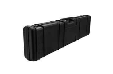 Naklejka premium Black plastic hard case for transporting and storing weapons. Gun container isolate on a white background.