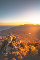 Sunset on a mountain landscape background. Natural background.